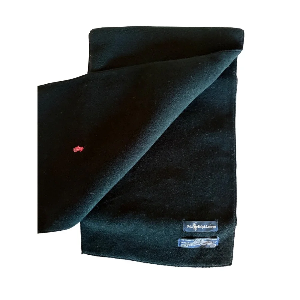 Polo Ralph Lauren Black Fleece Scarf Red‎ Pony Logo Made in USA 90s vintage